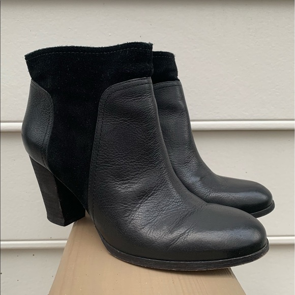 Kate spade black leather suede pull on ankle boots block heel 8M
